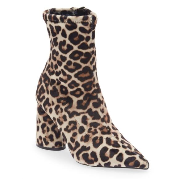 Steve Madden Womens 7.5 Valyant Pointed Toe Velvet Leopard Bootie NEW - Picture 1 of 11